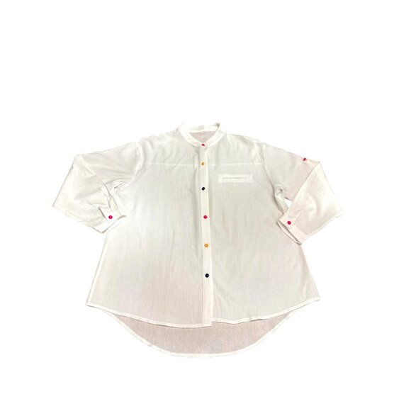 CCC Oversized White Button Up Shirt Colorful Buttons High Low Hem Casual Wear 3X - Picture 6 of 6